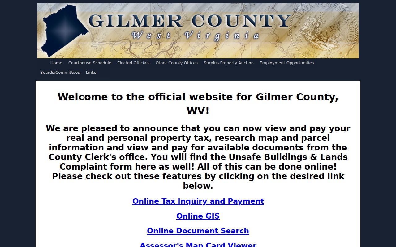 Gilmer County official home page linking to local property record services