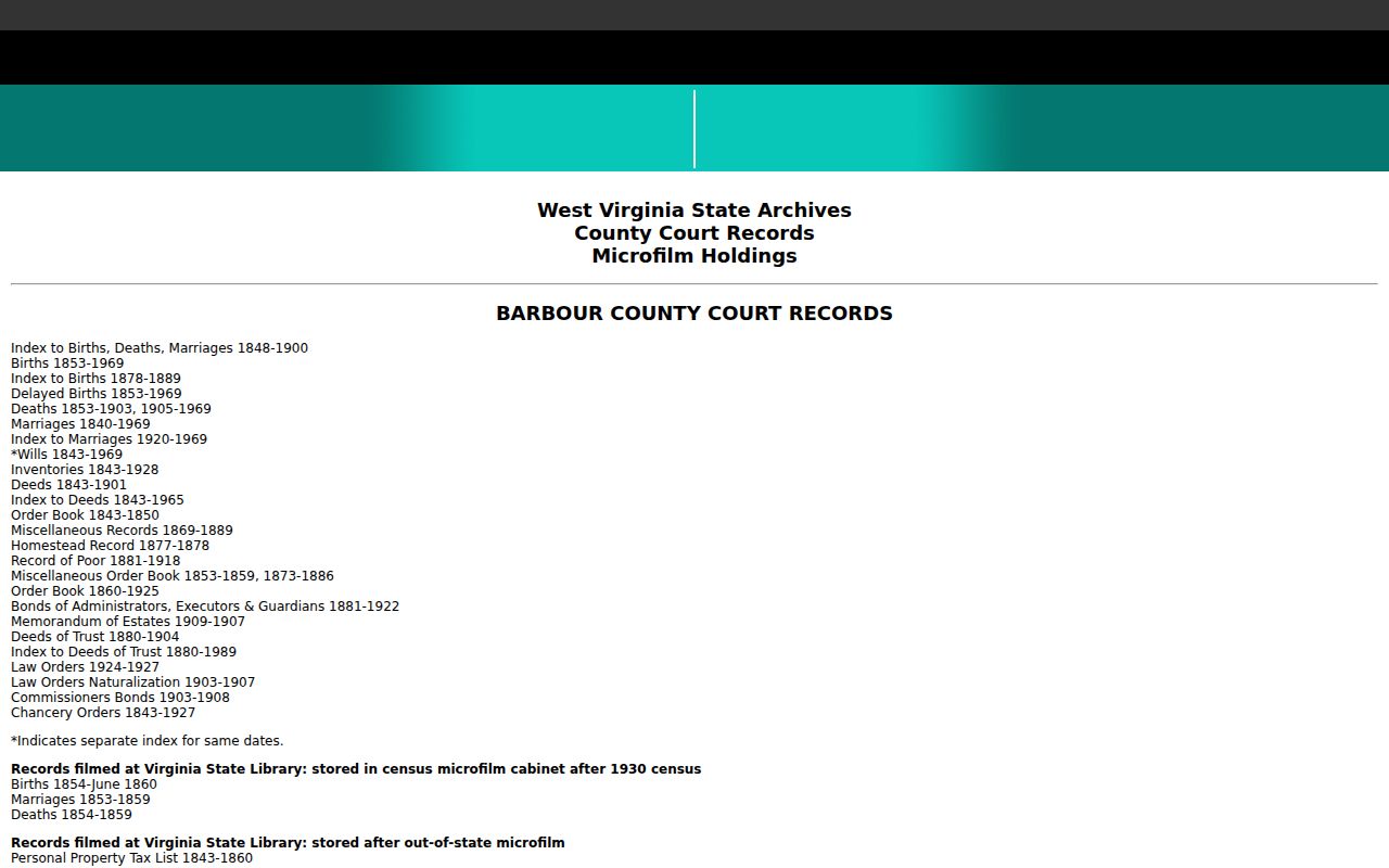 Gilmer County property records in the West Virginia State Archives microfilm inventory