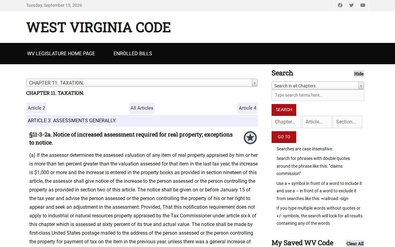 West Virginia assessment notice and appeal law relevant to Gilmer County property tax records